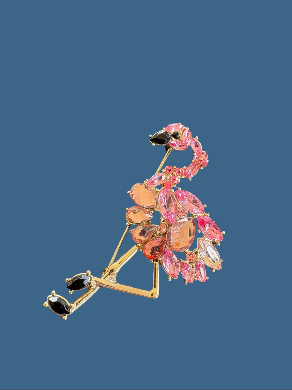 Vintage Napier Pink and Peach Crystal Flamingo Brooch